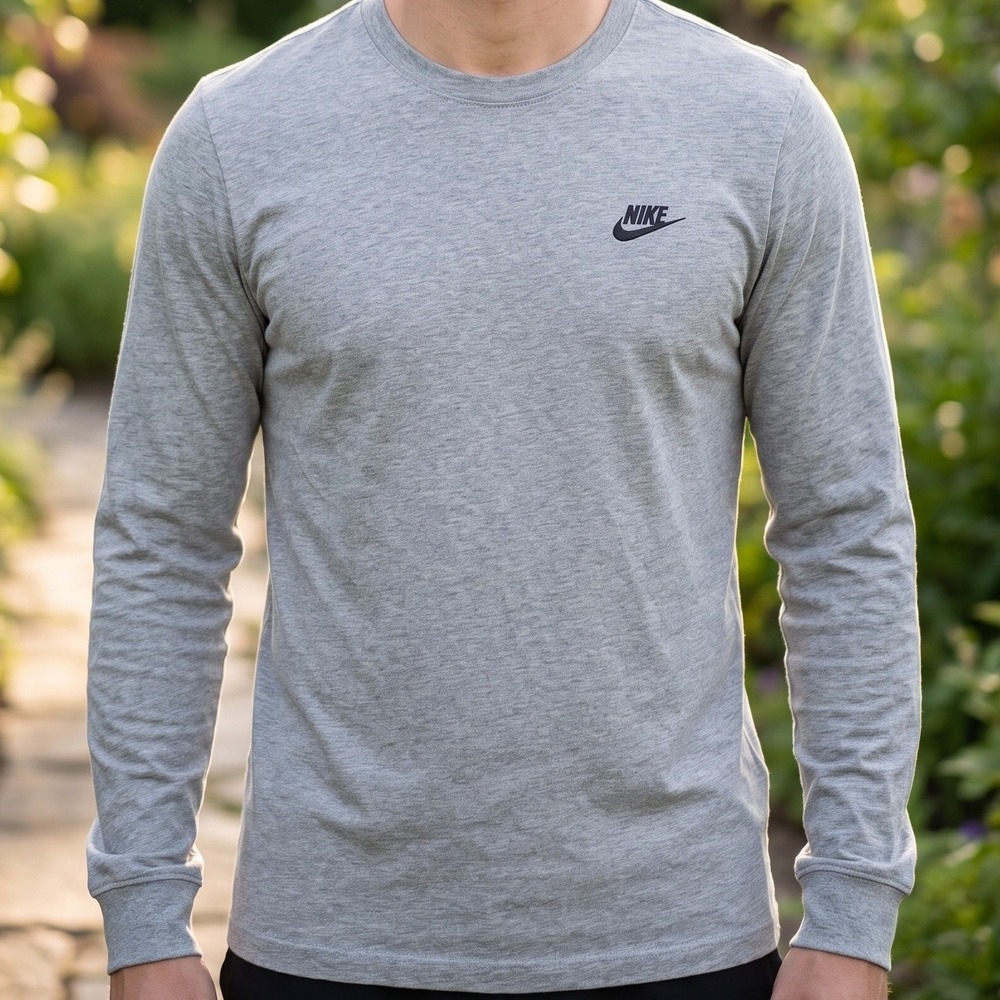 Nike The Nike Tee Mens Heather Gray Long Sleeve Futura Logo T-Shirt